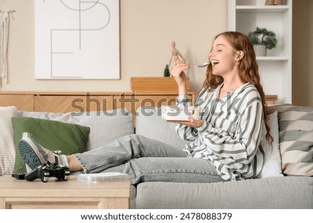 Similar – Image, Stock Photo Cool female eating ice cream on beach