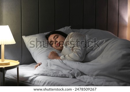 Similar – Image, Stock Photo Woman sleeping in bed 20