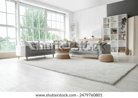 Image, Stock Photo Room with window and bed and cell phone