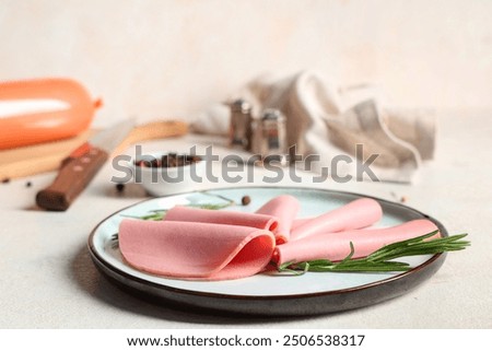 Similar – Image, Stock Photo White sausage boiled in a ceramic pot. Bavarian veal sausage. German traditional food