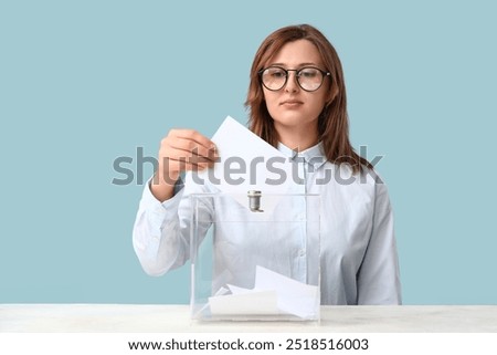 Similar – Image, Stock Photo Young woman near country house