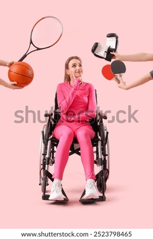 Similar – Image, Stock Photo Thoughtful young female athlete listening to music in studio