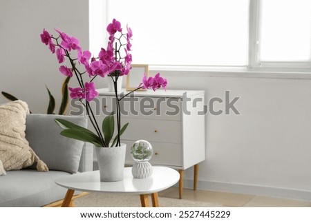 Similar – Image, Stock Photo White orchid in a neon light. Close-up.