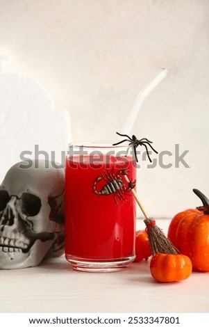 Similar – Image, Stock Photo Delicious red cocktail and barman tools on table