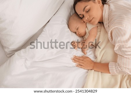 Similar – Image, Stock Photo Mom and her little daughter are walking, holding hands, spending time together