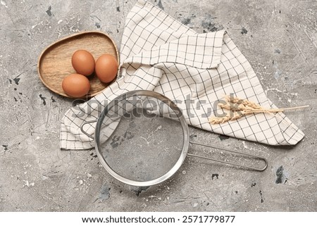 Similar – Image, Stock Photo Chicken eggs on napkin on wooden table