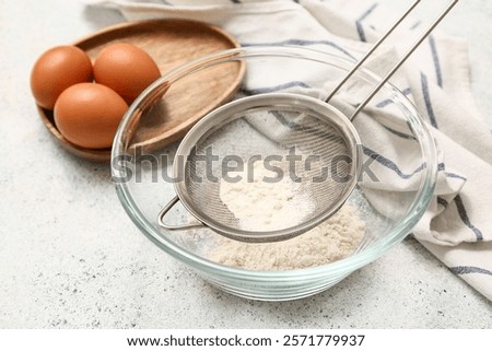 Similar – Image, Stock Photo Chicken eggs on napkin on wooden table