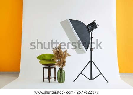 Similar – Image, Stock Photo Stool with pillows in an empty room