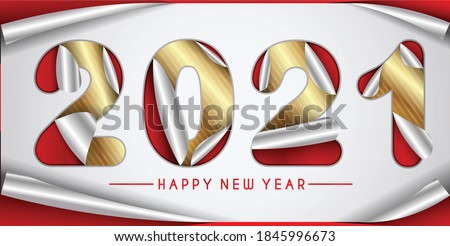 2021 Happy New Year, with peel off corner, sticker number with flip edge,open gift,wrap paper pattern, creative design for poster, banner