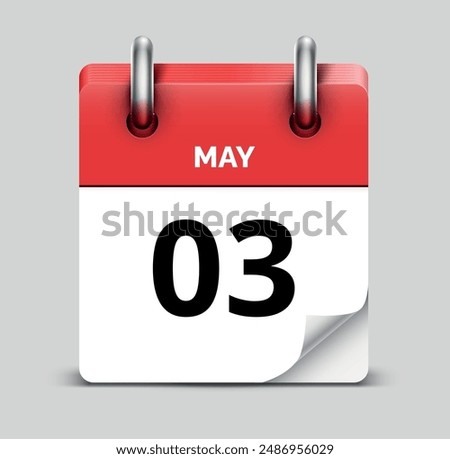 May 3 daily realistic red calendar icon date vector image