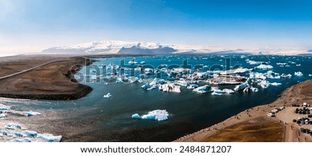 Similar – Image, Stock Photo Glacier Lagoon with icebergs from above. Aerial View. Cracked Ice from drone view. Background texture concept.
