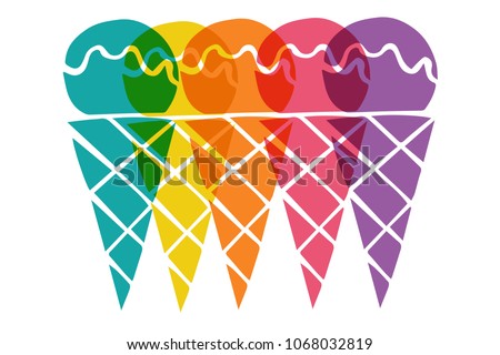 Cute Rainbow Color Set Collection of Summer Ice Cream Sweet Dessert Food. Flat Line Icon, Sign, Symbol Isolated Background. Graphic Design Abstract Art, Elements, Vector Illustration EPS 10