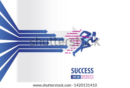 Business arrows concept with businessman running to success. acceleration for gain a profit sales. background vector illustration