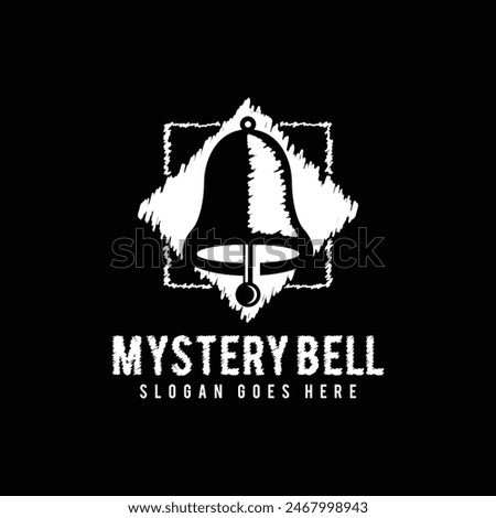 Mystery Bell Logo Design. A combination of bells with a creepy square shape, isolated on black background. Vector illustration.