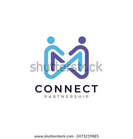 Initial letter m logo design with minimalist design concept. Connection partnership symbol.