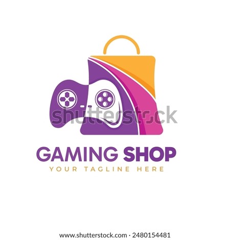 Gaming shop logo design. Colorful Shopping bag and gaming controller combination logo concept.