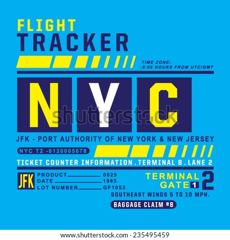 Flight ticket typography, t-shirt graphics, vectors