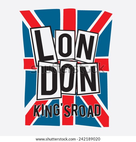 London flag  typography, t-shirt graphics, vectors