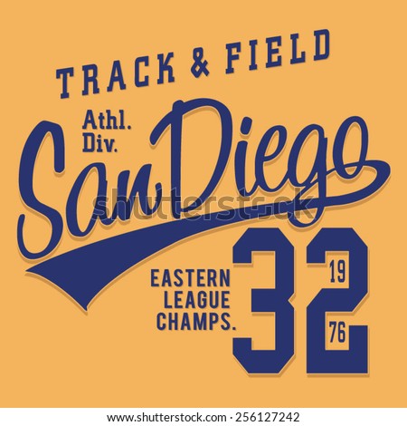 Athletic San Diego typography, t- shirt graphics, vectors, sport 