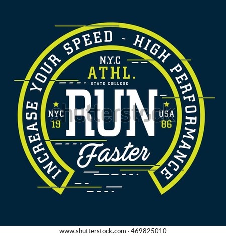 Athletic sport run typography, t-shirt graphics, vectors