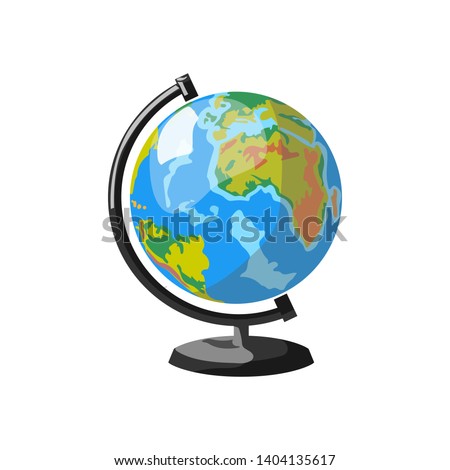 Desktop globe on white background isolated. Color vector illustration.