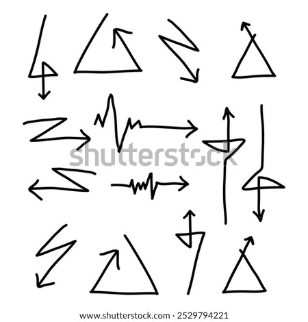 Triangular curved arrows. Curve shape lines with arrows. Flat vector line illustration, eps10