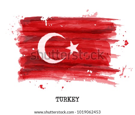 Watercolor painting flag of Turkey . Vector .