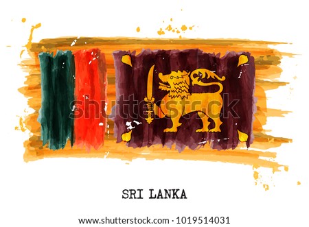 Watercolor painting flag of Sri lanka . Vector .