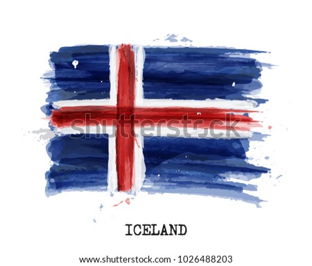 Watercolor painting flag of Iceland . Vector .