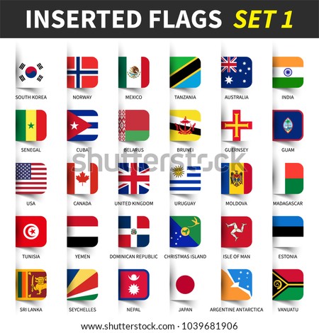 All flags of the world set 1 . Inserted and floating sticky note design . ( 1/8 )