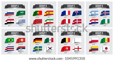 Soccer cup 2018 . Set of national flags team group A - H . Sticky note design . Vector for international world championship tournament .