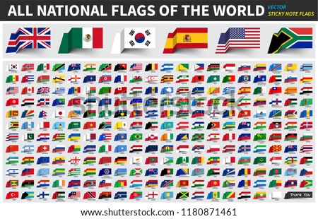 All official national flags of the world . Sticky note design . Vector .