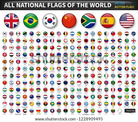All national flags of the world . Circle convex button design . Elements vector .