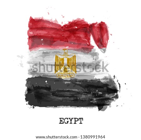 Egypt flag watercolor painting design . Country map shape . Sport team and national day concept ( 23 July 1952 ) . Vector .