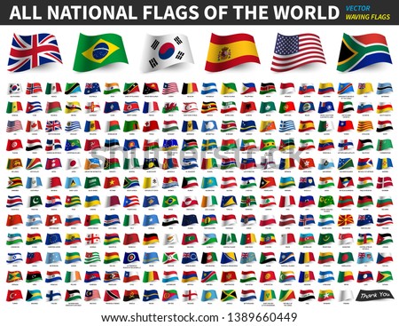 All national flags of the world . Waving flag design . Vector .