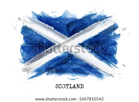 Realistic watercolor painting flag of Scotland . Vector .