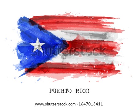 Realistic watercolor painting flag of Puerto rico . Vector .