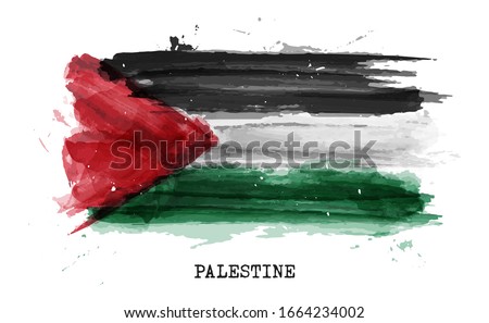 Realistic watercolor painting flag of Palestine . Vector .