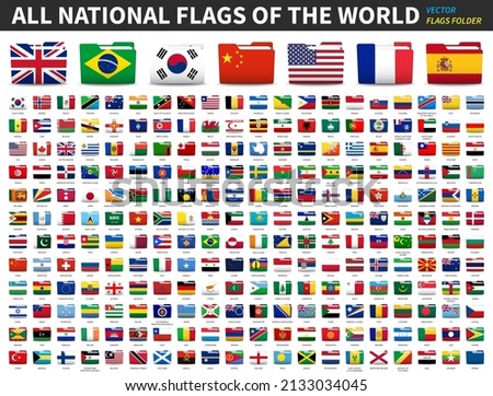 Set of all national flags of the world . Folder flag design . Element vector .