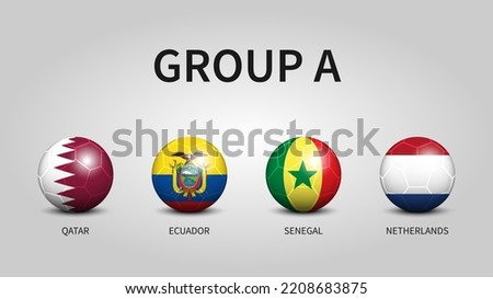 Qatar soccer cup tournament 2022 . Group A stages . Football with country flag pattern . Vector .