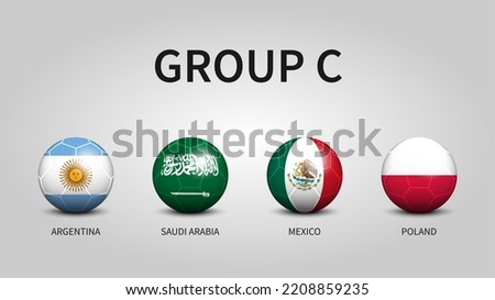 Qatar soccer cup tournament 2022 . Group C stages . Football with country flag pattern . Vector .