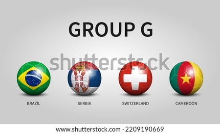 Qatar soccer cup tournament 2022 . Group G stages . Football with country flag pattern . Vector .