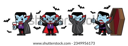 Set of cute Dracula cartoon characters . Halloween concept . Isolate white background . Vector .