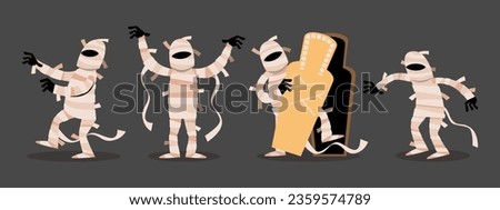 Set of Mummy . Halloween cartoon characters . Gray isolate background . Vector .