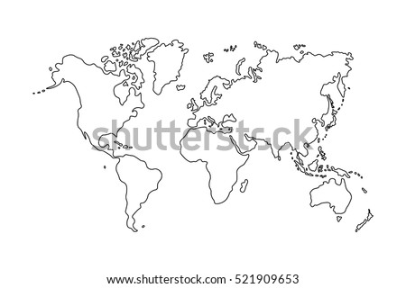 outline of world map on white background stock vector 521909653