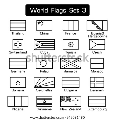 World flags set 3 . simple style and flat design . thick outline .