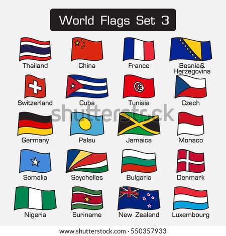 World Flags Set 3 . Simple Style And Flat Design . Thick Outline ...