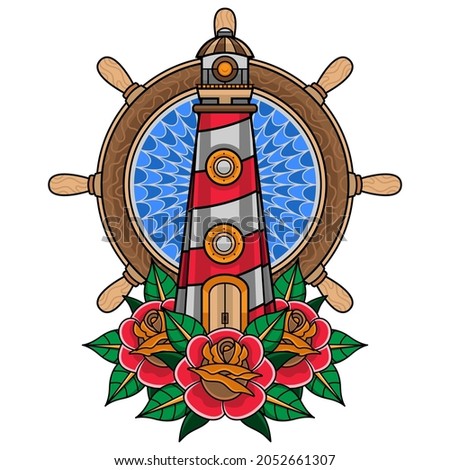 simple traditional lighthouse tattoo, vector EPS 10