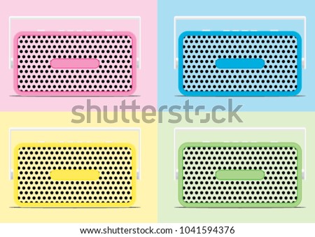 pastel mini speaker pink blue yellow green on pastel tone background. flat design. vector illustration/eps10