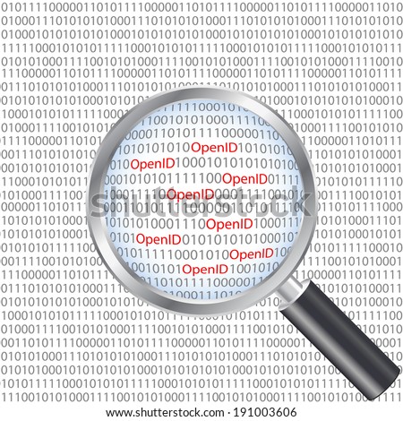 Illustration of the OpenID heartbleed bug under a magnifier